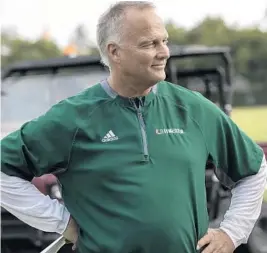  ?? ELLIS RUA/MIAMI HERALD ?? Mark Richt, who took over as the Hurricanes’ head coach in December 2015, signed an extension earlier this year that will keep him in Coral Gables through the 2023 season.