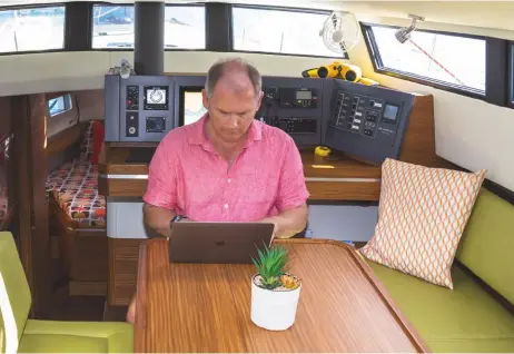  ??  ?? When connectivi­ty permitted, Pearl was also a home office for Pete while cruising