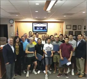  ??  ?? The Brawley Union High School wrestling team was honored by the Brawley Council for having another succesful season during a regular council meeting Tuesday in Brawley. MARIO RENTERIA COURTESY PHOTO