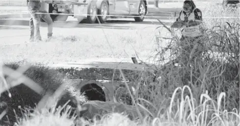  ?? FOTO: ÁNGEL ZAMUDIO ?? &gt; El cadáver quedó dentro de un pequeño canal tras el fatal percance.