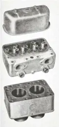  ??  ?? t Moline was fond of casting parent bore cylinders in pairs. That way the same cylinder block, pistons, rods, bearings, cylinder head— plus all the related hardware—could be shared among engine families. The 4.63-inch bore was shared with a 336ci four. This had been M-M practice since the 1930s, and it lasted until the last of this style engine was built in 1971. Note the screwed-in Lanova cell pre-chambers in the cylinder head.