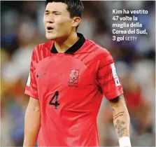  ?? GETTY ?? Kim ha vestito 47 volte la maglia della Corea del Sud, 3 gol