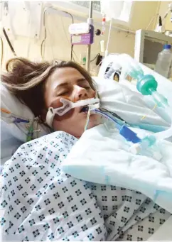  ??  ?? Miss Black, who has been unable to go to the toilet naturally since October 2014, initially thought she was suffering from a bout of cystitis (pictured in hospital earlier this year)