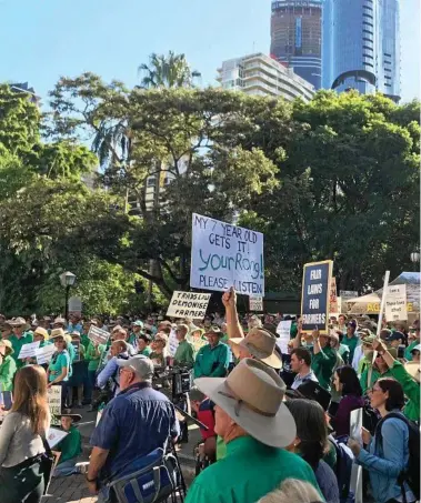  ?? PHOTO: CONTRIBUTE­D ?? STRONG CROWD: More than 500 farmers rallied at Parliament House, Brisbane, trying to have their voices heard on proposed changes to vegetation laws in May, 2018.