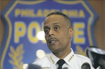  ??  ?? Philadelph­ia Police Commission­er Richard Ross speaks at a news conference Thursday in which he apologized to the two men who were arrested at a Starbucks last week.