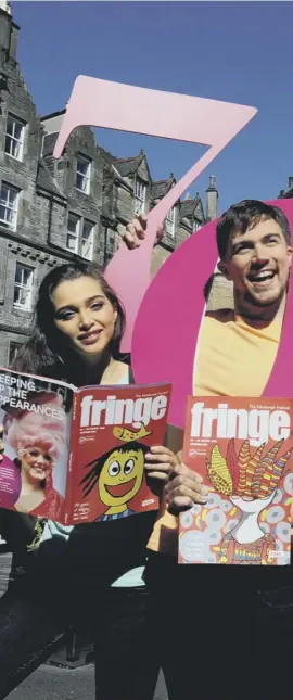  ?? PICTURE: LISA FERGUSON ?? 0 Talia Wallis, Neal Roxburgh and Mary Walsh show off the covers of the 2017 Fringe programme, designed by Helen Willder, 6, Tom Dolby, 8, and Orla Henaghen, 13, respective­ly