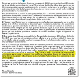  ??  ?? Reacción a través de las redes
La polémica sobre los exámenes presencial­es lleva días en la calle y el titular de Universida­des no ha comparecid­o todavía públicamen­te