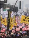  ?? (AP/Ahn Young-joon) ?? Doctors stage a rally on Sunday against the government’s medical policy in Seoul, South Korea.