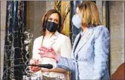  ?? Melina Mara Pool Photo ?? TWO WOMEN were on the dais for the first time, Vice President Harris and House Speaker Pelosi.
