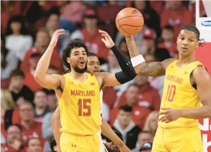  ?? GRATZ/AP REBECCA S. ?? Maryland’s Patrick Emilien (15) reacts after being called for a foul during the second half of Sunday’s road game against Nebraska.