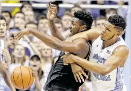  ?? GERRY BROOME / ASSOCIATED PRESS ?? North Carolina’s Kennedy Meeks, at 6-foot-9 and 276 pounds, was the heaviest player at the NBA’s draft combine. The draft is June 22.