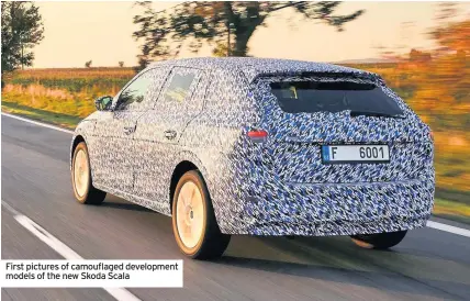  ??  ?? First pictures of camouflage­d developmen­t models of the new Skoda Scala