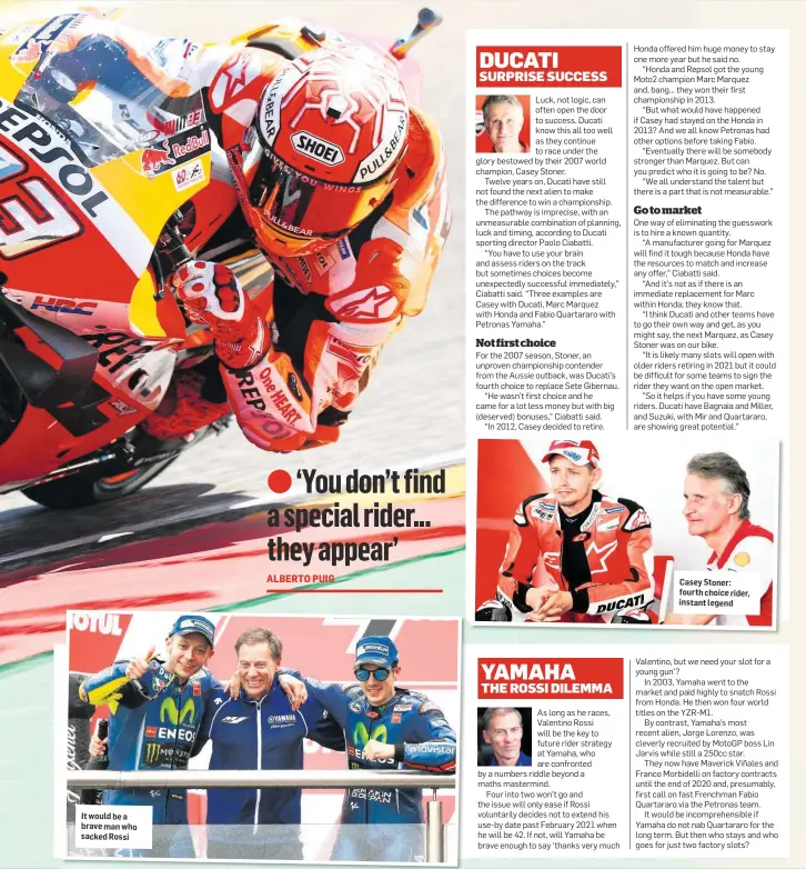  ??  ?? It would be a brave man who sacked Rossi Casey Stoner: fourth choice rider, instant legend