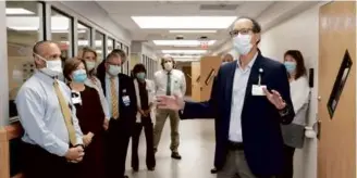  ?? MARY ROY ?? Dr. Mark Schechter addressed staff at the ribbon-cutting last October for a unit with 16 new mental health treatment beds at Salem Hospital.