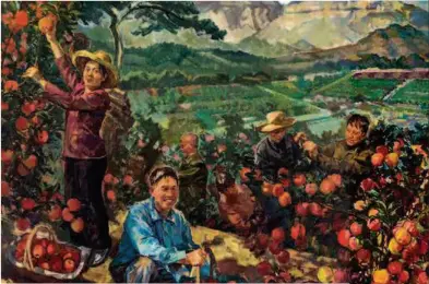  ??  ?? Devoted Li Baoguo on Taihang Mountain by Guo Jianlian, Zhu Zhujiong and Jing Shijian, oil painting, 300×800cm, 2017 Former professor and doctoral tutor at Hebei Agricultur­al University, Li Baoguo devoted his entire life to helping eradicate poverty...