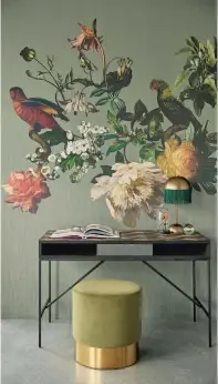  ?? ?? Echo the whimsy and wonder of spring with Resene Wallpaper Collection E307402. Finish concrete flooring in Resene Concrete Wax for a natural look or use a colour from the Resene In The Wash collection to add a soft wash of colour to your concrete