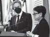  ?? Olivier Douliery / Associated Press Secretary of State Antony Blinken listens to Indonesian Foreign Minister Retno Marsudi on Tuesday. ??