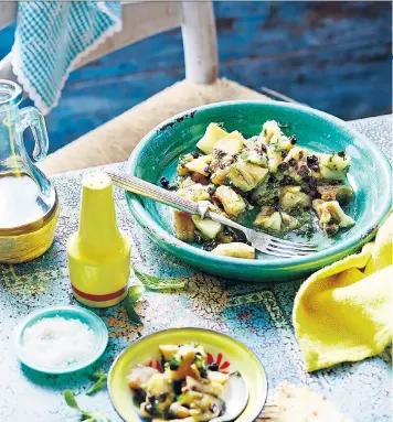  ??  ?? Fat-friendly: enjoy three meals a day, like this aubergine, olive oil and mint salad, says The Pioppi Diet ’s Dr Aseem Malhotra, below