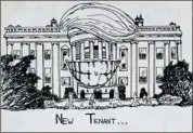  ??  ?? A political cartoon by John Beifuss that appeared in the White Station High School newspaper after the election of Jimmy Carter featured the president’s trademark grin and coiffure. The Scroll served as a template for his future career.