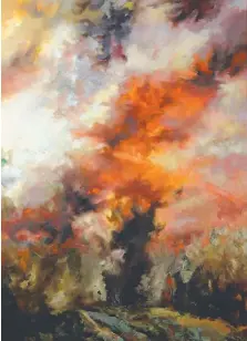  ??  ?? TOWERING INFERNO: Veronica O'Leary’s Our land is burning — Tasmanian fires 2019.