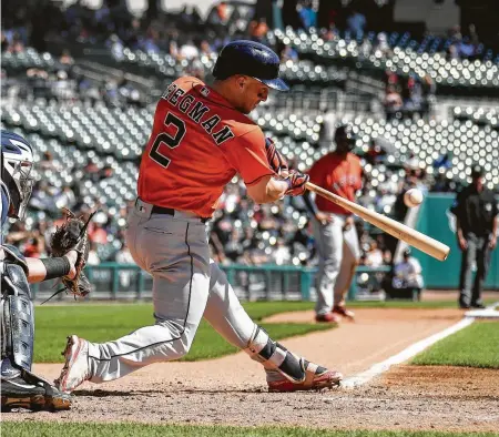  ?? Gregory Shamus / Getty Images ?? Lost during Alex Bregman’s day of milestones was a run-scoring single he delivered in the third inning for the Astros on Wednesday at Comerica Park. The slugging third baseman’s three RBIs helped secure a sweep of the Tigers.