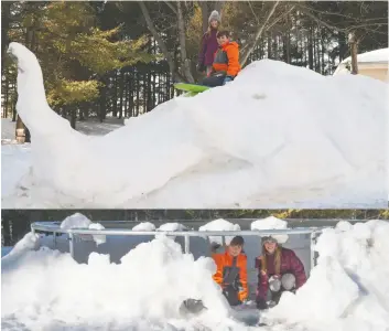  ?? Damon MacLean ?? Quintin and Peyton Leadley with some of their snow structures.