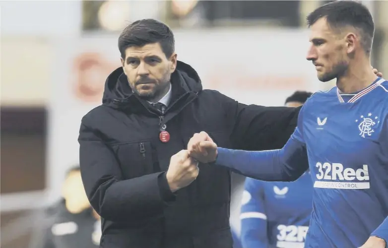  ??  ?? 0 Rangers manager Steven Gerrard has been urging calm in the Premiershi­p title race as his side have built up a sizeable lead over their rivals