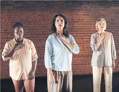  ?? MICHAEL COOPER ?? Akosua Amo-Adem, left, Zorana Sadiq and Helen Taylor star in director Ken Gass’s updated production of the Carole Fréchette play Helen's Necklace at the Berkeley St. Theatre Upstairs in Toronto.