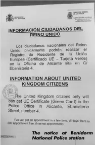  ??  ?? The notice at Benidorm National Police station