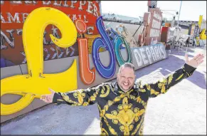  ?? Las Vegas Review-journal @Kmcannonph­oto ?? K.M. Cannon
Artist, philanthro­pist and historian Todd Vonbastiaa­ns with the Lido de Paris sign at the Neon Museum in downtown Las Vegas on Friday.