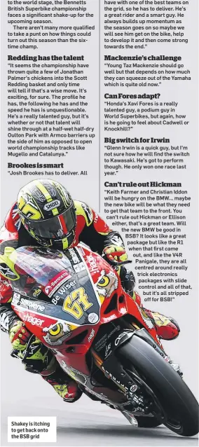  ??  ?? Shakey is itching to get back onto the BSB grid