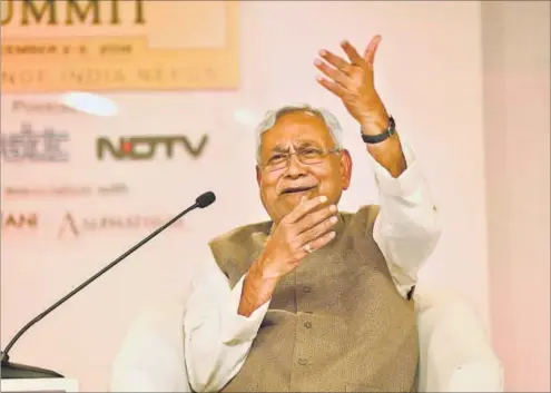  ??  ?? Bihar chief minister
Nitish Kumar during his session on the final day of the 14th Hindustan Times Leadership Summit in New Delhi on Saturday. VIRENDRA SINGH GOSAIN/ HT