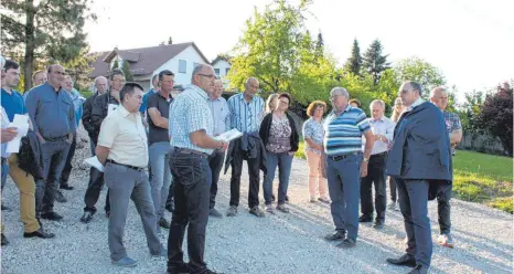  ?? FOTO: BLANKENHOR­N ?? Der Gemeindera­t Unterschne­idheim hat sich im neuen Baugebiet Bückle IV umgesehen. Der erste Bauherr legt bald los.