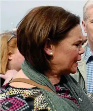  ??  ?? Unity: SF’s Mary Lou McDonald with the DUP’s Arlene Foster, right, who made her first visit to Creggan