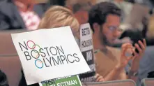  ?? STUART CAHILL / BOSTON HERALD ?? READ THE SIGNS: Boston was close to hosting the 2024 Olympics, but local resistance, such as at Roxbury Community College in 2015, was too strong and the bid was pulled.