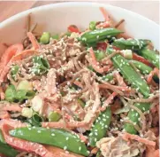  ?? ALYSHA WITWICKI ?? Soba noodles combine with veggies, chicken and an Asian dressing in this recipe.