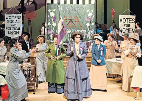  ??  ?? All-female production: Madeleine Shaw as Lady Rhondda with the WNO chorus in Rhondda Rips It Up!