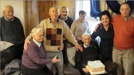  ??  ?? Jim Merritt (seated centre) celebratin­g his 100th birthday with staff of Ballymote day care centre, along with Jim’s wife Mary. A beautiful cake sponsored by O’Heirs bakery in conjunctio­n with Ocean FM was very much appreciate­d.