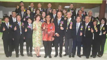  ??  ?? Jamit (front, fifth left) in a photo call with Sarawak Singing Council executive board members. Front row, from second left are Wee, Chua, Tiong and Cheng.