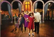  ?? PAUL GILMORE/NBC VIA AP ?? This image released by NBC shows the cast of “Annie Live!,” from left, Taraji P. Henson as Miss Hannigan, Tituss Burgess as Rooster Hannigan, Nicole Scherzinge­r as Grace Farrell, Celina Smith as Annie, and Harry Connick, Jr. as Daddy Warbucks. The tale of the spunky young orphan with her dog Sandy set during the Depression airs Dec. 2on NBC.