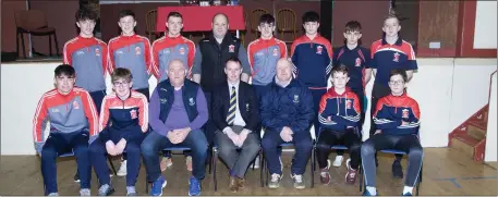  ??  ?? Tinahely U-15 players with Stephen Hickey, John Evans, Martin Fitzgerald and Pat Dunne.