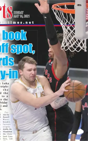  ?? AFP PHOTO ?? n Luka Doncic (No. 77) of the Dallas Mavericks takes a shot against the Toronto Raptors at American Airlines Center in Dallas, Texas on May 14, 2021 (May 15 in Manila).