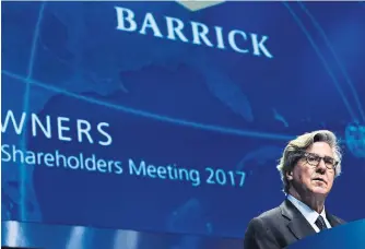  ?? NATHAN DENETTE THE CANADIAN PRESS FILE PHOTO ?? Barrick is cutting staff hired to lead what executives called a digital reinventio­n, championed by executive chair John Thornton.