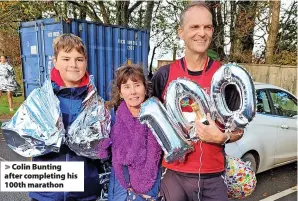  ?? ?? Colin Bunting after completing his 100th marathon