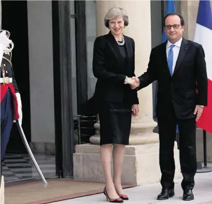  ??  ?? meets French President Francois Hollande at the Elysee Palace, Paris, for a bilateral meeting yesterday