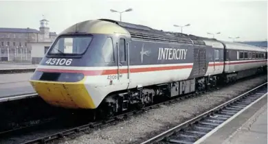  ?? All photos by Richard King ?? There is no doubt about the identity of power car No. 43106 in Derby’s platform 4 on October 4, 1991. The loco works’ clock tower can be seen in the background.