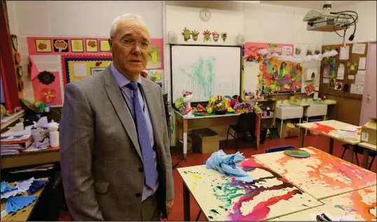  ?? Picture: Colin Mearns ?? Gerard McDonald, the head teacher of Cardinal Winning Secondary, in the art room which was vandalised during a break-in this week.