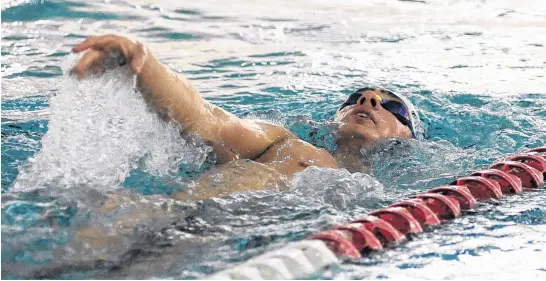  ?? ACADIA ATHLETICS ?? Truro native Dean Sangster of the champion Acadia Axemen won the 200-metre backstroke as part of his medal haul in his first AUS swimming championsh­ips Feb. 7 to 9 in Halifax.