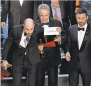  ?? KEVIN WINTER/ GETTY IMAGES ?? We’re bound to see presenters hold up the card with the best- picture winner on it, after last year’s “La La Land”/“Moonlight” fiasco. Jordan Horowitz had to tell us of the mistake last year.