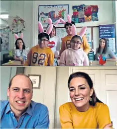  ??  ?? The Duke and Duchess of Cambridge drop in on a school’s Easter party using technology